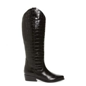 COPY - Marc Fisher Haze Croc Embossed Leather Boot BLACK WESTERN KNEE HIGH NIB …